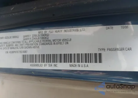 2007 Subaru Legacy 2.5I z USA, uszkodzony, nr VIN 4S3BP616776318067